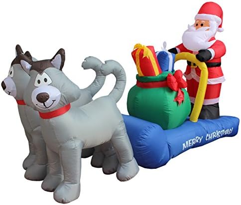 Mărfuri BZB 7 metri lungime de Crăciun Gonflabil Moș Crăciun pe sanie cu câini husky și pungi cadou lumini LED Decorații de