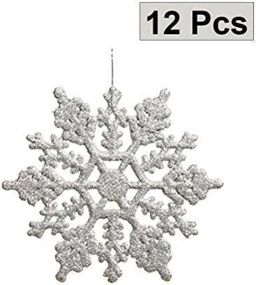 Pretyzoom 12pcs Plastic Fulgi de zăpadă Decorații de 10cm Arbore de Crăciun Piese de fulgi de zăpadă pentru ornamente de Crăciun