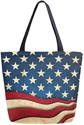 NAANLE 4 iulie pânză de pânză pentru femei mari, geantă de umăr casual, geantă de mână, steagul de pavilion american stele