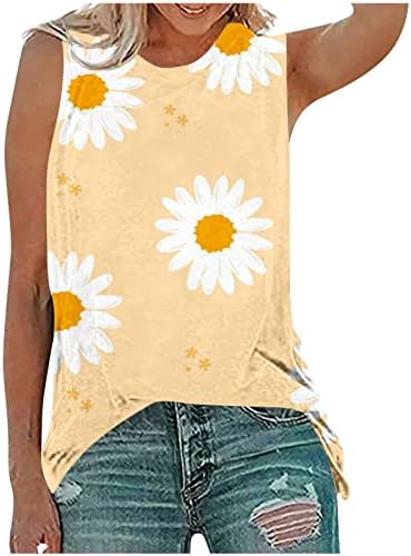 lcepcy vara floare Rezervor Topuri pentru femei Vrac se potrivi casual fără mâneci grafice Tees Comfy Vest bluze pentru a purta