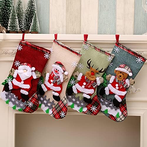 Andiker 4pcs ciorapi de Crăciun, lenjerie de lenjerie mare suspendare, un unic de urs de zăpadă și model de ren pentru decorațiuni