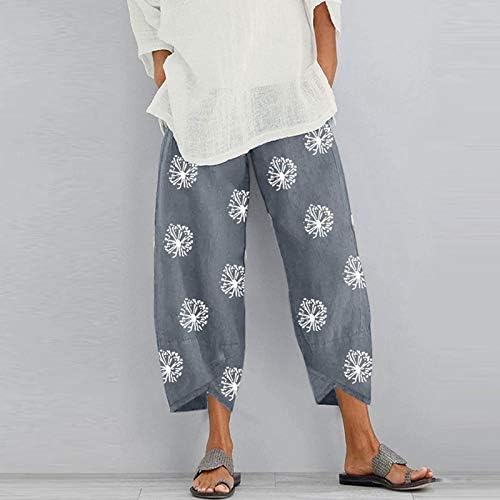 Pantaloni de lenjerie Firero pentru femei plus dimensiuni cu dimensiuni largi Capris de vară, talie elastică Elastică, pantaloni