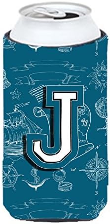 Caroline's Treasures CJ2014-JTBC Litera J Sea Doodles Alfabet Inițial Alfabet înalt Băiat Hugger, Can Mânecă Hugger Mașină Băutură lavabilă Mânecă Hugger izolator pliabil