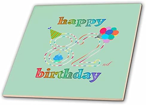 3drose Happy 82nd Birthday, Cupcake cu lumânare, baloane, pălărie, colorat-gresie