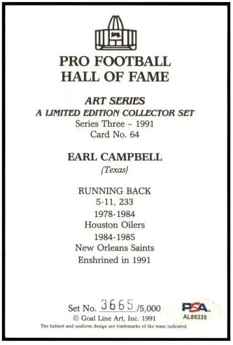 Earl Campbell a semnat card de artă de gol Glac Autographed Oilers PSA/ADN AL85335 - Carduri de fotbal autografate NFL