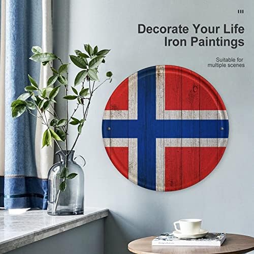 Nudquio vintage Norvegia Flag fundal din lemn rotund perete rotund agățat fotografie foto pictură de fier pentru decorația