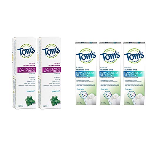 Tom's of Maine fără fluorură antiplaque și pastă de dinți cu albire cu Tom's of Maine, Pasta de dinți sensibilă la relief rapid,