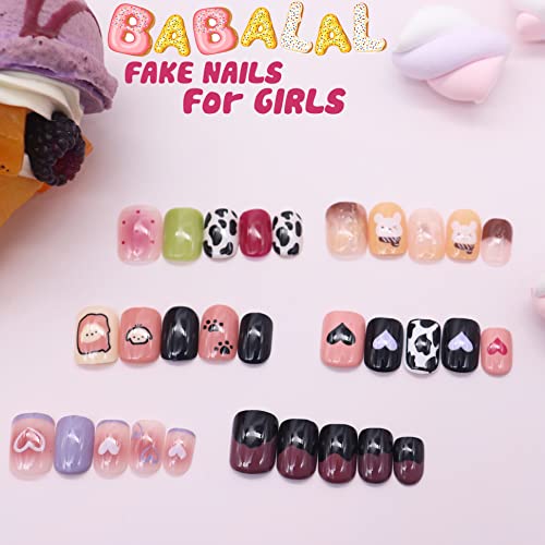 BABALAL short Press-on-Nails-for-Girls unghii false pătrat 6 pachet Stick pe unghii pentru copii unghii acrilice pentru copii