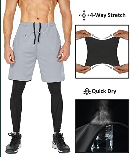 Silkworld bărbați 2 în 1 pantaloni de alergare compresie pantaloni atletici antrenament legging cu buzunare cu fermoar