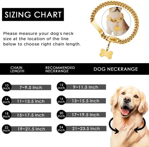 Gepopet Gold Chain Guler Guler Dog Colier Metal Cuban Link pentru câini medii și mari animale de companie grele dovadă de mestecat
