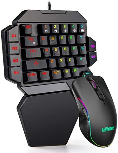 Redthunder cu o singură mână RGB Gaming Tastatură și combo de mouse, tastatură mecanică Blue Switch, 6400 DPI Mouse programabil,