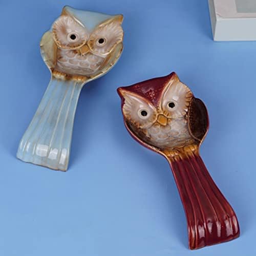 Zerodeko Gadgets Spoon Rest 2buc Owl shaped Spoon Rest suport Ceramic Polonic suport pentru lingură de gătit suport pentru
