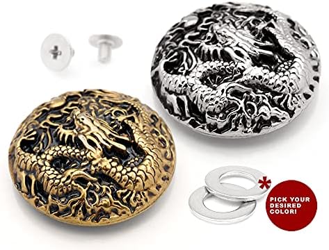 CraftMemore 2pcs 1-3/8 inch Monedă de dragon chinezesc Concho șuruburi din piele Înfrumusețuri de artizanat CHS15