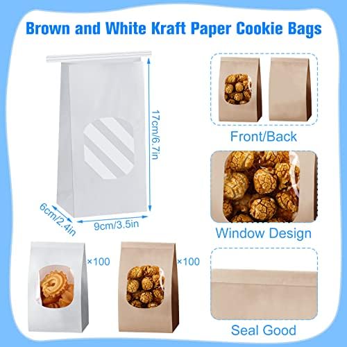 Kraft panificatie saci cu fereastra alb maro 3.5 x 2.4 inch cookie-uri trata saci DIY Printable Popcorn pungi cu staniu Cravată