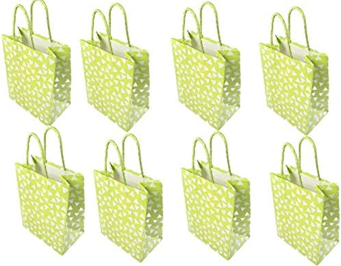 8-Pack mediu verde alb Durabil saci cu mânere pentru cumpărături, Crăciun, vacanță, petrecere, Cadouri, toate ocaziile, 9.75