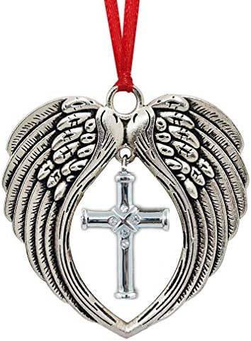 Juppe Angel Wings and Cross Charm Ornamente de Crăciun Cadouri, Cross Charm Ornament Memorial Gânditor Cadouri de deșeuri Simpatie pentru pierderea persoanei iubite