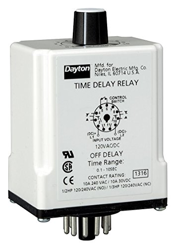 Dayton timp Dlay Rlay, 120Vac / Dc, 10A, Dpdt, 9 sec.
