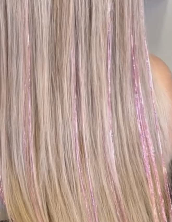 Fire de păr roz Kit beteală, Kit de beteală de păr zână în extensii de păr roz aprins cu margele și instrument de buclă extensii