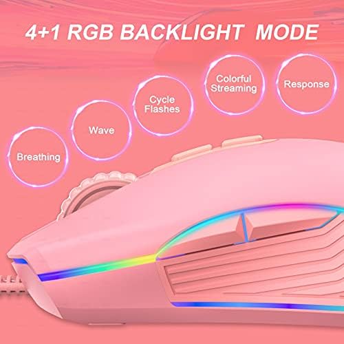 Dsak roz Fata RGB luminos cu fir de tip C Mouse-ul poate opri luminile diverse jocuri și birou-USB