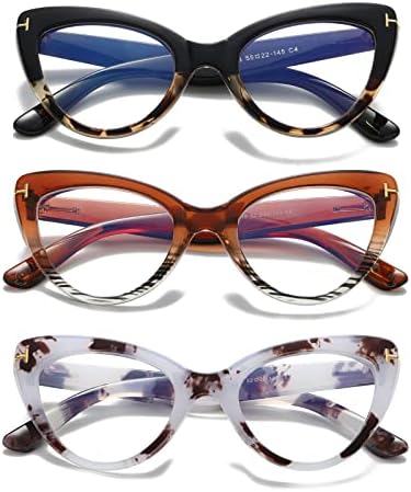 Hubeye 3 perechi ochelari anti albastru pentru femei cititori de computer albastru supradimensionat, modă, doamne drăguțe, ochelari de ochelari
