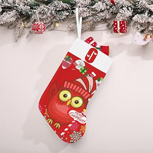 Monogram Moș Santa Owl Stocking cu literă O și inimă de 18 centimetri roșu și alb mare