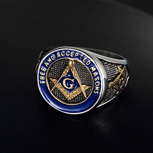 IFUAQZ bărbați inox Masonic francmason Inele Aur Albastru masoni gratuit și acceptate simbol Signet Band