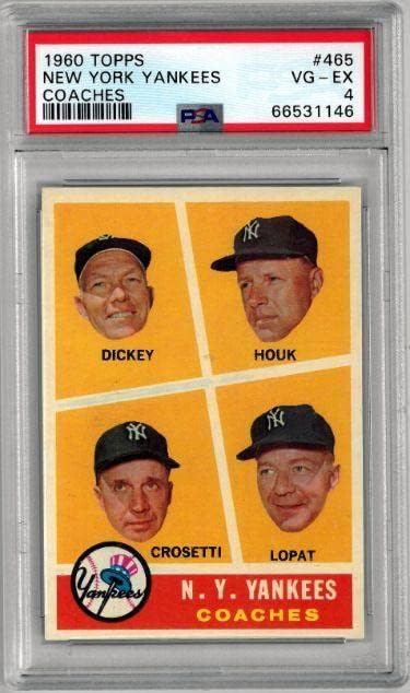 1960 Topps New York Yankees Coaches Card 465- PSA Gradat 4 VG-EX- Baseball Slabbed Rookie Cards