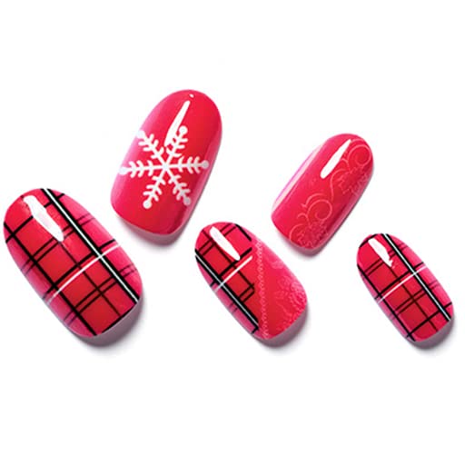 Presă de Crăciun pe unghii scurte ovale roșii-GLAMERMAID zăpadă unghii false mediu cu Design de Crăciun, Kit de unghii false