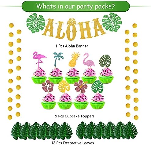 NAIWOXI Hawaiian Luau Birthday Party Decorations-rechizitele pentru petreceri tropicale includ farfurie, Banner, șervețel, ceașcă, paie, frunze, Topper, față de masă, ghirlandă, Tacâmuri pentru decorațiuni pentru petreceri Aloha / Serve 16