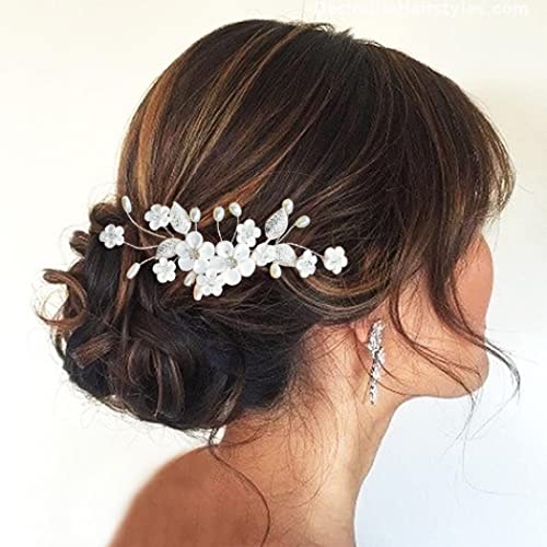 Casdre floare mireasa păr pieptene argint perla mireasa partea pieptene parul bucata cristal păr accesorii pentru femei și
