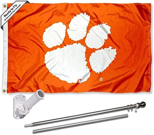 Clemson University Flag - Orange and Pole Bracket Mount Bundle