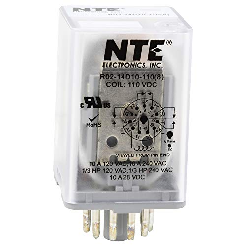 Nte Electronics R02-14d10-110 seria R02 releu DC Multicontact de uz General, aranjament de Contact 3pdt, 10 Amperi, Mufă octală