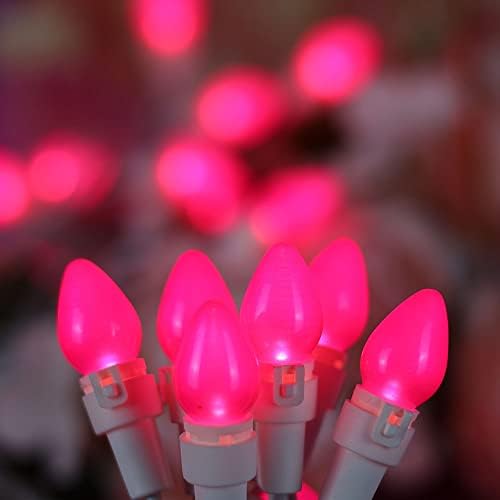Novrose Christmas Pink Mini String Lights-50 Count 13 picioare Detașabile LED Sticlă C3 Bulb Lumini de basm impermeabil Conect