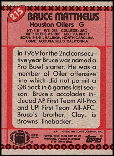 1990 Topps 215 Bruce Matthews Oilers NFL Card de fotbal NM-MT