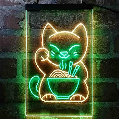 ADVPRO Maneki Neko Ramen Luck Cat Dual Color Led Neon semn verde și galben 12 x 16 inci st6s34-i4029-gy