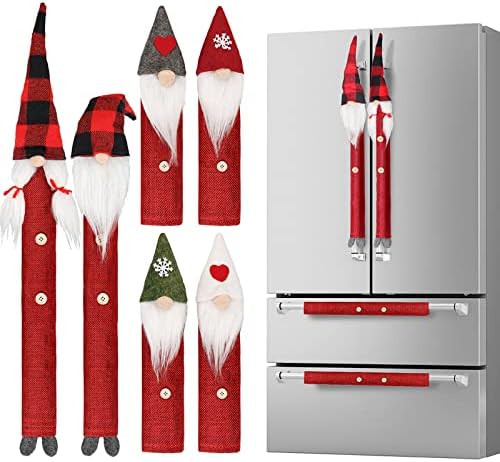 D-Fantix Gnome Christmas Frigider Huse Set Set of 8 și 2 Pack Renii Gnomi de Crăciun Plush cu clopot