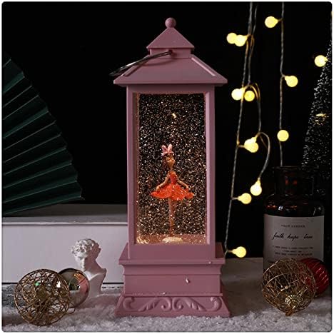 Yehei Pink Christmas Snow Globe cu fată de balet, cutie de muzică cu felinar cu apă ușoară pentru decorațiuni de Crăciun, Valentine