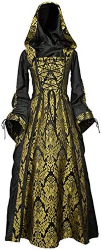 Andongnywell femei moda maneca lunga cu gluga Medieval rochie la modă podea Lungime Cosplay Rochii