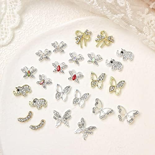 10pcs fluture gol, unghii rinotanuri aliaj Diamond Diamond Multi -designs Artă de unghii Bijuterii Charms Cristale Accesorii