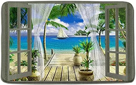 Jadjca Ocean baie Mat ferestre din lemn tropicale palmier copac vara mare val navigatie Hawaii baie microfibră tapițerie Mat
