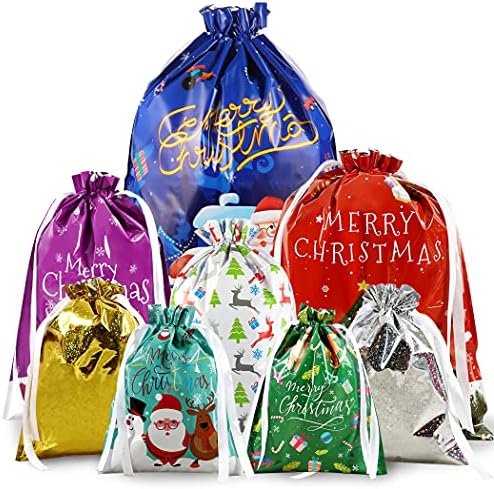 CACOE Crăciun Cordon Pungi cadou vrac cu tag - uri, Xmas cadou ambalaj pungi 30 buc asortate dimensiuni pentru cadouri vacanță