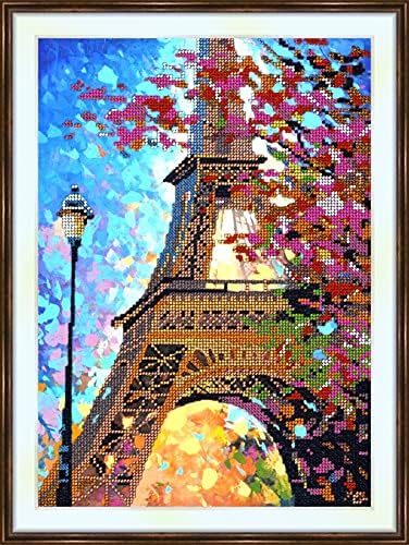 Kit de broderie cu mărgele „Turnul Eiffel în primăvară”, orașe, peisaj oraș, Paris, dimensiune în 99.8x13.8