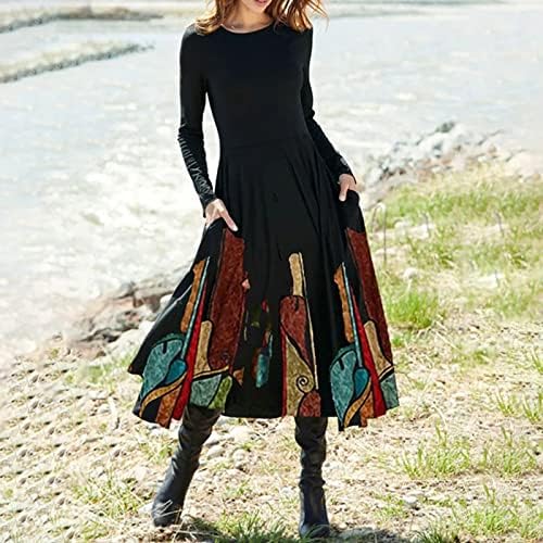 NOKMOPO Plus Dimensiune rochie pentru Femei Moda Casual imprimate rotund gat pulover maneca lunga rochie