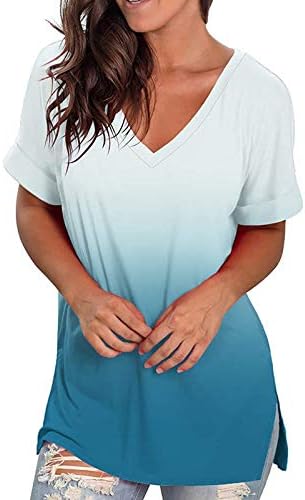 Scurt Topuri Maneca femei vrac Gradient moda T-Shirt Casual V-Neck femei femei Tricouri pentru vara