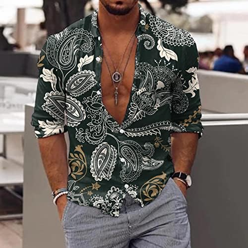 Xxbr pentru bărbați cămăși hawaiiene cu mânecă lungă paisley boho butonaj de imprimare în jos cămașă casual lApel guler plajă