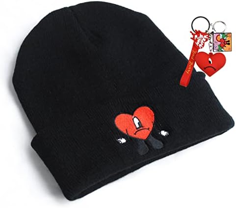 ROBBLLOXXR Beanies pălărie broderie tricot pălărie de iarnă craniu pălărie acoperire Cap cu inima Breloc Negru