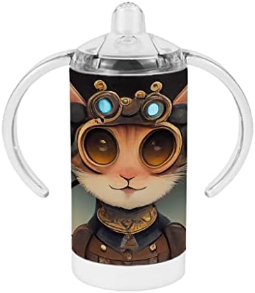 Steampunk Cat Sippy Cup-Cute Cat Baby Sippy Cup-Imprimate Sippy Cup