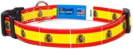 Guler de câine din Spania | Steagul Spaniei | Cataramă cu eliberare rapidă | Fabricat în NJ, SUA | Pentru câini medii | 1 inch