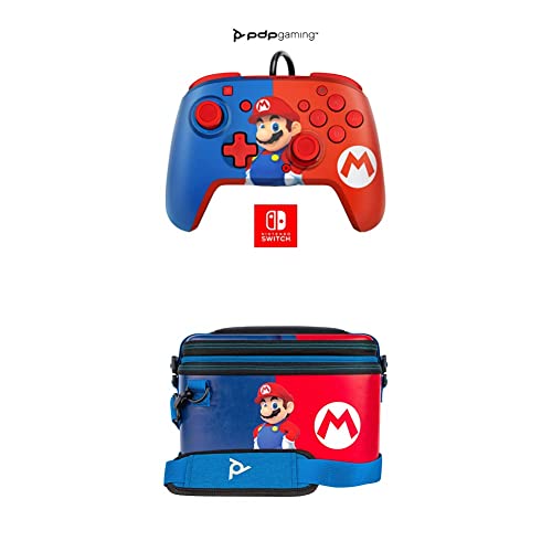 PDP Faceoff Deluxe Wired Controller + Overnight Case pentru Nintendo Switch - Power Pose Mario