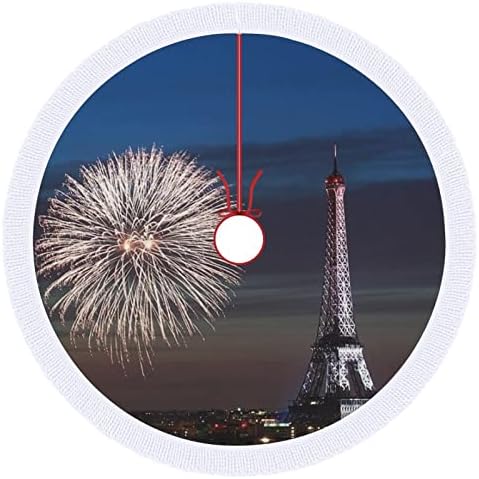 Night Sky Eiffel Tower Fustă de copac de Crăciun pentru decorațiuni pentru petreceri de vacanță cu dantelă cu ciucuri